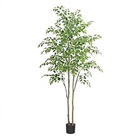 Tall Ficus Tree Artificial，7ft(84in) Realistic Texture Potted Faux Ficus Tree， Fake Trees Indoor Outdoor for Home Office Living Room Bedroom Foyer Porch Decor.