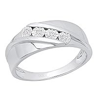 Dazzlingrock Collection Round White Diamond Diagonal Illusion Set Engagement Ring for Him (0.06 ctw, Color I-J, Clarity I2-I3) in 925 Sterling Silver Size 7