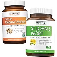 St. John's Wort & Organic Ashwagandha (2-Month Supply) - Herbal Bundle - St. John's Wort - 120 Capsules (Non-GMO) & USDA Organic Ashwagandha -120 Vegetarian Tablets -1350mg Ashwaganda Root