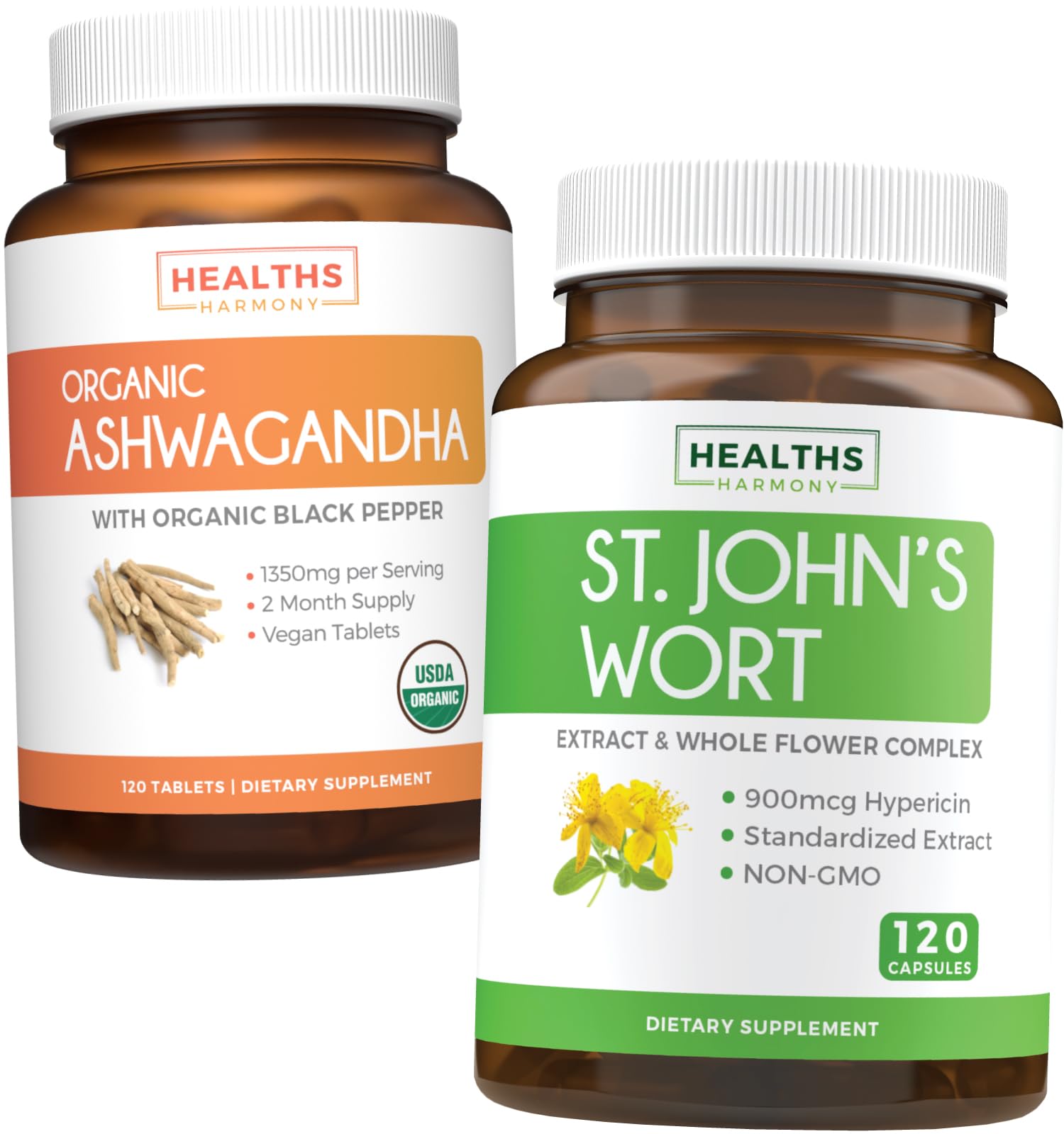 Healths Harmony Stress Less Bundle - St. John's Wort & Organic Ashwagandha