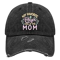 My Favouite Player Calls Me Mom Hats for Mens Washed Distressed Baseball Caps Fashion Washed Workout Hats Breathable