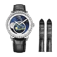 AGELOCER Original Men Watch with 3D Moon Phase Watch Dial, Luxury Automatic Mechanical Watch for Business, Dating, Casual, Comes with Extra Leather Starp