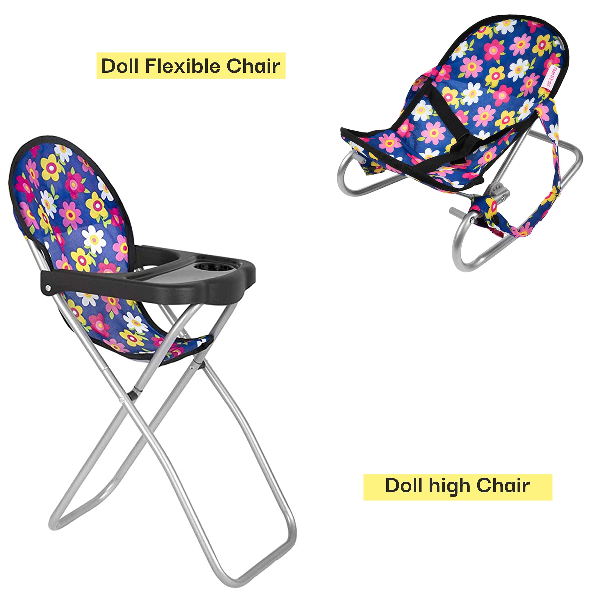 fash n kolor 4 Piece Baby Doll Play Set Flower Design Includes - Pack N Play, Stroller, High Chair, Infant Seat, Fits Up to 18'' Doll 4 Piece Doll Accessories Set