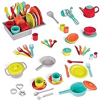 Battat – Toy Kitchen Set – 71Pc Pretend Cooking Accessories – 4 Table Settings & Cutlery – Dishwasher Safe & Worry-Free – 2 Years + – Deluxe Kitchen Playset
