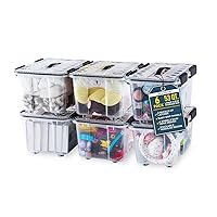Stackable Storage Box Set - 6 Pieces 53 Quarts Multi-purpose, Space-Efficient Stackable Storage Boxes with Nestable Design, Secure Latches, Easy-Move Wheels & Pull-Out Base - Clear