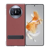 Case for Huawei Mate X3, Genuine Leather Back Cover with Camera Protection and Stand Anti-Drop Ultra Slim Protective Cases,Red