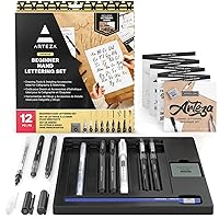 Arteza Hand Lettering Pens, 12-Piece Calligraphy Set for Beginners, 5 Micro-Line Pens, 2 TwiMarkers, Gel Pen, Bullet Marker, Pencil, & Eraser, Art Supplies with a Guidebook