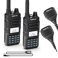2 Pack Radioddity GM-30 GMRS Radio, Handheld 5W Long Range Two Way Radio for Adults, GMRS Repeater Capable, Display Sync, USB Programming Cable + 2 Pack RD-203 Waterproof Speaker Mic