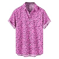 Funny 3D Brain Print Shirt Short Sleeve Button Party Shirt Fashion Holiday Aloha Shirt Beach Club Bowling Shirts Hawaiian Top
