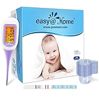 Easy@Home Ovulation Test Strips 100 Pack with 100 Urine Cups + Smart Basal Thermometer-Large Screen and Backlit - Auto BBT Sync EBT-300 Purple