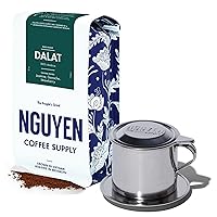 Nguyen Coffee Supply - Dalat Arabica Coffee and Stainless Steel 4oz Phin Filter Set: Dark Roast Ground Coffee Beans, Vietnamese Grown and Direct Trade, Organic, Single Origin, Roasted in Brooklyn [12