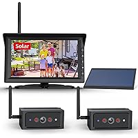 Solar Wireless Backup Camera for RV Supports 2 Channels with 7'' Split-screnn Monitor, 1080P Rechargeable Battery Waterproof Trailer Hitch Rear View Camera with 5Mins Installation,IR Night Vision RV C