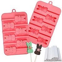 Webake Bunny Lollipop Molds for Chocolate Candy, 6 Holes Bunny Silicone with Lollipop Sticks, Cute Easter Molds for Chocolate, Candy, Cupcake Decorations, Pack of 2
