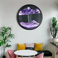 JZWLW 3D Moving Sand Wall Art, 17.3'' Wall Mounted Rotate Sculpture, Wall Art Deep Sea Sandscape Room Decoration, Glass Crafts Solid Wood Frame, Home Office Work Decor (Purple, 17.3IN)