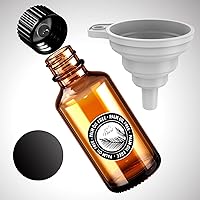 1oz Amber Glass Bottles 12PCS, 30ml Boston Round Sample Bottles with Black Poly Cone Caps, Labels, Funnels (30ml 1oz, Amber)