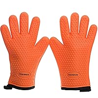 KITCHEN PERFECTION XL Silicone Smoker Oven Gloves-Extreme Heat Resistant BBQ Gloves-Handle Hot Food Right on Your Grill Fryer&Pit|Waterproof Grilling Cooking Baking Mitts|Superior Value Set+3 Bonuses