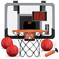 HYES Mini Basketball Hoop Indoor with Scoreboard, Door Basketball Hoop with 3 Balls & Inflator, Basketball Toy Gifts for Kids Boys Girls Teens Adults, Suit for Bedroom/Office/Outdoor/Pool, Black