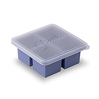 Cup Cubes Silicone Freezer Tray with Lid, Blue, Makes 4 Perfect 1-Cup Portions, Freeze & Store Soup, Broth, Sauce, Leftovers, Dishwasher Safe, 4-Cup
