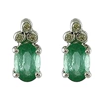 Carillon Emerald Natural Gemstone Oval Shape Stud Anniversary Earrings 925 Sterling Silver Jewelry