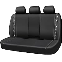 CAR PASS Bling Rhinestone Leather Back Seat Cover, Waterproof Bench Rear Seat Cover Shining Diamond Universal Fit Automotive Glitter Crystal Sparkle Strips for Kid Women Girl, Black Diamond