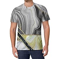 Gold Marble Striped Abstract Art Deco Men's T Shirts Full Print Tees Crew Neck Short Sleeve Tops