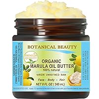 MARULA OIL BUTTER RAW VIRGIN UNREFINED for Face, Body, Hair, Lip, Nails, Dry Skin, Cracked Hands, Rosacea, Eczema, Rashes, Itchiness, Redness, Anti-Aging 8 Fl. oz. 240 ml by Botanical Beauty