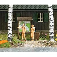 Busch 7947 HO Scale Nude Hiking - Action Set - Naked Man and Woman with Bakcpacks, Signboard, Trash Can