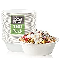 Vplus 180 Pack 16 OZ Paper Bowls, Disposable Compostable Bowls Bulk, Eco-friendly Bagasse Bowls, Heavy-duty Bowls Perfect for Milk Cereals, Snacks, Salads