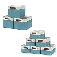 HNZIGE Fabric Storage Baskets for Organizing Small Baskets for Shelves, Laundry, Nursery, Closets, Decorative Baskets for Gifts Empty (White&Teal)