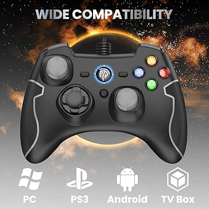 EasySMX Wired Gaming Controller, PC Game Controller Joystick with Dual-Vibration Turbo and Trigger Buttons for Windows/Steam/Android/ PS3/ TV Box