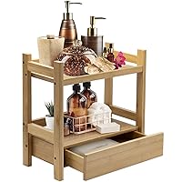 Sorbus 2-Tier Bamboo Countertop Shelf with Hidden Drawer - Makeup Organizer - Multi-Purpose Storage for Skincare, Toiletries, Desktop - Display Stand Shelf for Bathroom Vanity Counter, Kitchen, Office