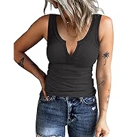 Women's Tank Tops Ribbed V Neck Sleeveless T Shirts Summer Slim Fitted Basic Tee Tops Crew Neck Cami Shirt