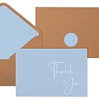 100 Light Blue Thank You Cards with Envelopes & Stickers | Classy Thank You Notes Bulk Box Set | Large Professional Looking 4” x 6
