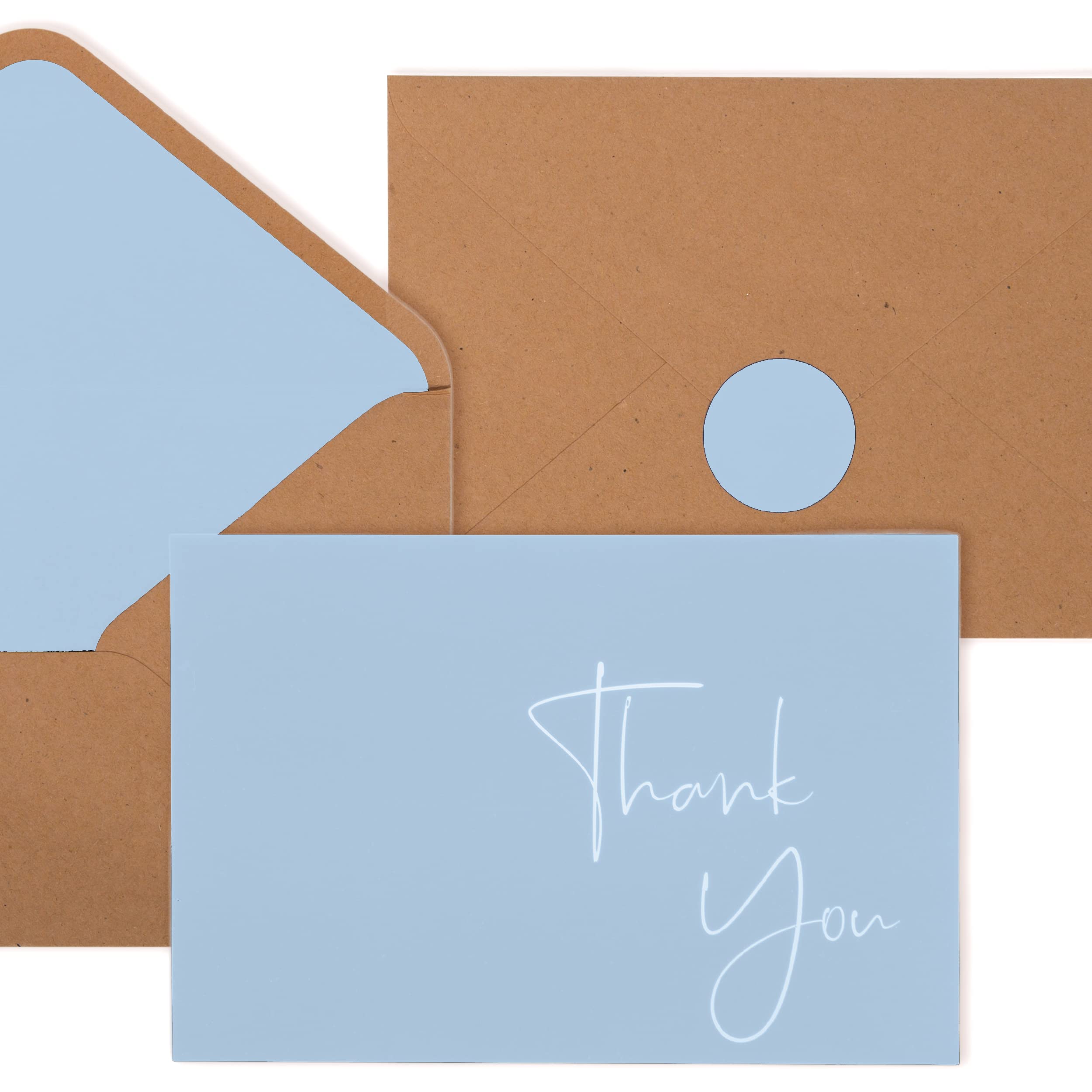 VNS Creations 100 pack Thank You Cards with Envelopes & Stickers - Classy 4x6 Blank Thank You Cards Bulk Box Set - Large Thank You Notes for Wedding, Small Business, Baby & Bridal Shower (Light Blue)