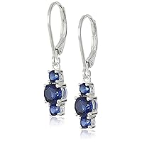 Amazon Essentials Sterling Silver Genuine and Created Gemstone Three Stone Birthstone Leverback Dangle Earrings (previously Amazon Collection)