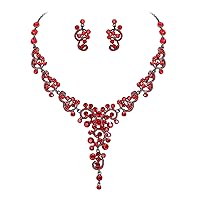 EVER FAITH Women's Austrian Crystal Art Deco Floral Wave Drop Bride Bridesmaid Necklace Earrings Set