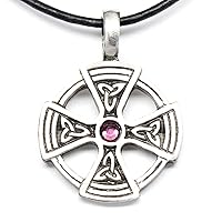 Pewter Solar Cross with Triquetra Pendant on Leather with Swarovski Crystal Birthday
