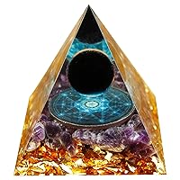 Orgone Pyramid Obsidian Ball &Amethyst Crystal Gift Nubian Orgone Pyramid for Success Healing Crystals Pyramid Healing Stone Protection Reiki Chakra Meditation (Tai Chi)