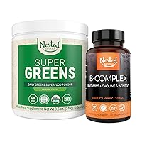 Nested Naturals Super Greens Daily Greens Superfood Powder - Certified USDA Organic Green Powder (30 Servings) B-Complex B Vitamins Plus Choline & Inositol (60 Capsules)