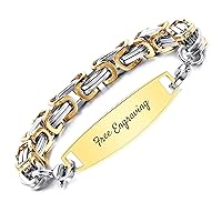 Custom ID Bracelets for Men/Women Stainless Steel Link Bracelet with Engraving Name/Date/Text Personalized Engraved Silver/Gold/Rosegold/Black Name Plate Bracelets with 6.5-8.7 Inches Chain