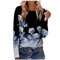 Womens Fall Tops, Women's Fashion Casual Longsleeve Butterfly Print Round Neck Pullover Top Blouse