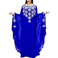 Moroccan Kaftan Dress for Women with Beaded Work Dubai Abaya Caftan African Dress Blue