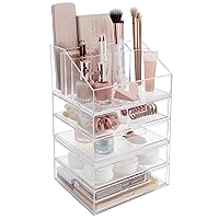 STORi Chloe Stackable Clear Makeup Holder and 4 Drawer Bundle | Organize Cosmetics and Beauty Supplies | Made in USA