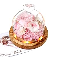 Flowers Roses Gifts for Women: Long-lasting Real Fresh Roses to Send Love - Preserved Flowers Birthday Gifts for Mom - Unique Pink Roses in a Love Glass Dome - Forever Rose Perfect for Mother's Day