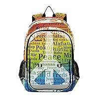 ALAZA Peace Sign Different Languages Of The World on Rainbow Laptop Backpack Purse for Women Men Travel Bag Casual Daypack with Compartment & Multiple Pockets