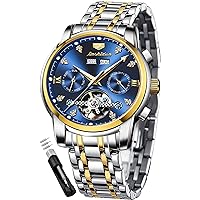 Mens Automatic Watch Skeleton Mechanical Self Winding Diamond Luxury Business Dress Wrist Watches Calendar Stainless Steel Waterproof Luminous