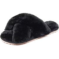 Crazy Lady Women's Fuzzy Fluffy House Slippers Cute Plush Memory Foam Shoes Cross Band Indoor Outdoor Open Toe Sandals