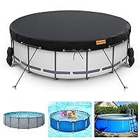 18Ft Round Pool Cover, Inground Pool Covers for Above Ground Pools, Swimming Pool Cover Protector with Tie-Down Ropes & 4 Sandbags Increase Stability, Waterproof Dustproof Hot Tub Cover
