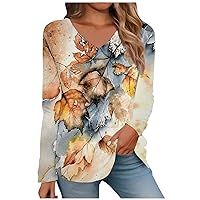 Clearance Deals Womens Blouses Casual Women's Long Sleeve Shirts Large Size Top V-Neck Casual Loose Comfy Printed Tunic Tops #007-Yellow XX-Large
