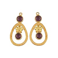 purple amethyst Gemstone Earring Connector 14k Gold Plated Custom jewelry making Charms
